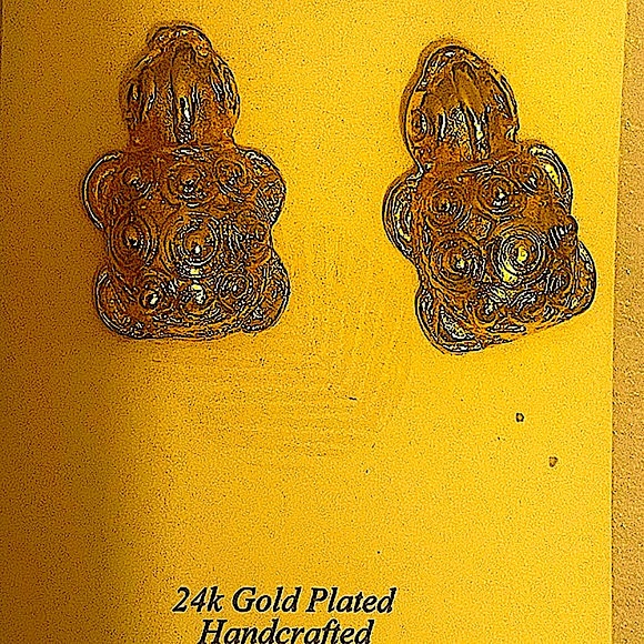 24 karat gold plated turtle earrings hand crafted pierced across the puddle - Picture 4 of 11